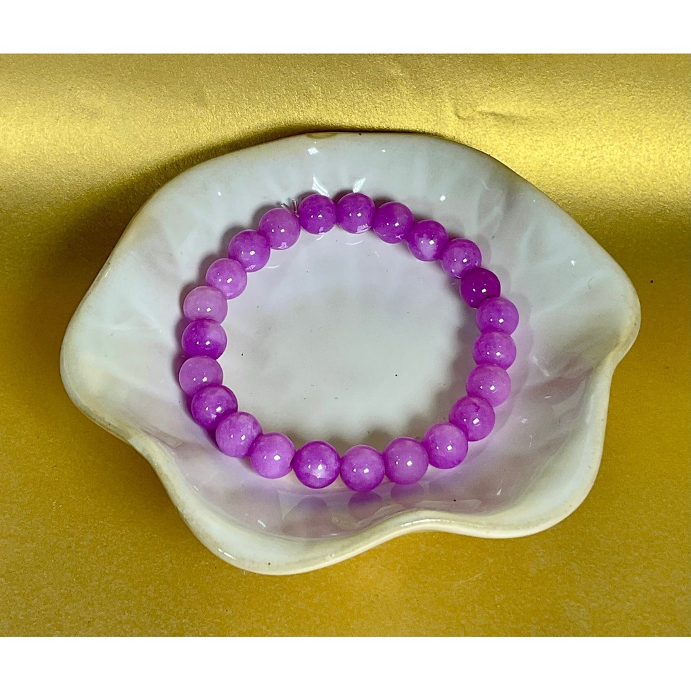Purple‎ Jade Beaded Stretch Bracelet – 10mm Round Beads, Healing Crystal Jewelry